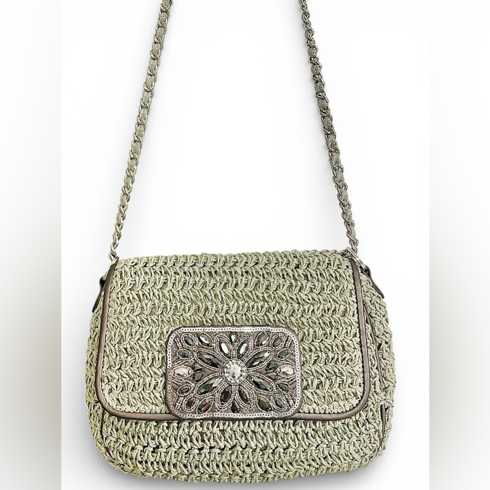 NWOT! Brighton Sage Crochet Jeweled Shoulder Bag - Picture 2 of 8